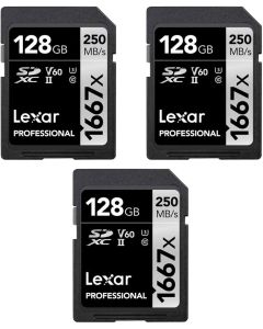 Lexar LSD128CBNA1667 Professional SDHC/SDXC 1667x UHS-II 128GB Memory Card (3-Pack)