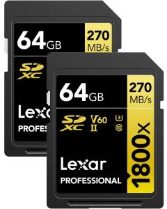 Lexar GOLD Series Professional 1800x 64GB UHS-II U3 SDXC Memory Card, 2-Pack